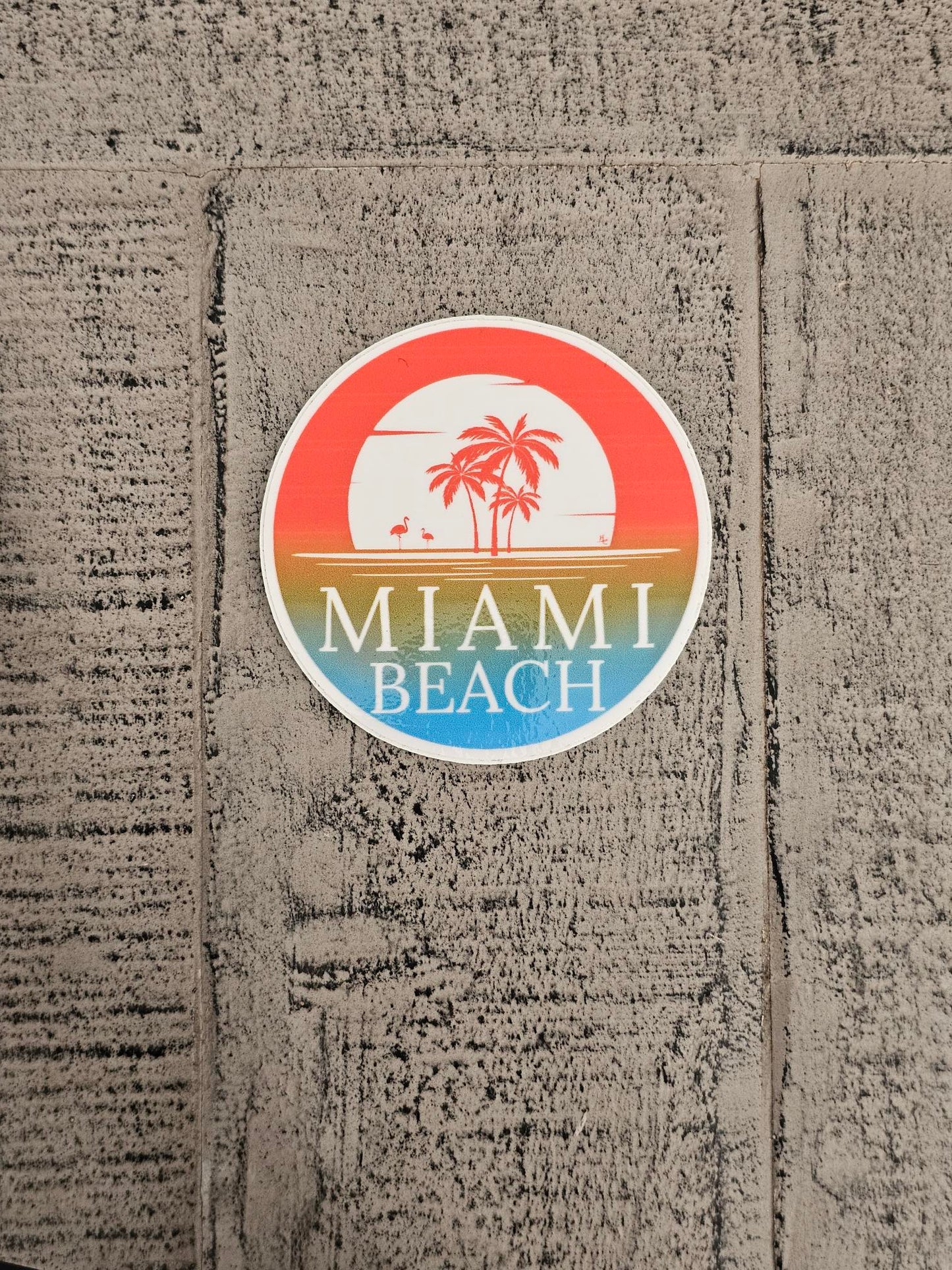 Miami Beach - Red Sky, Vinyl Circle Sticker