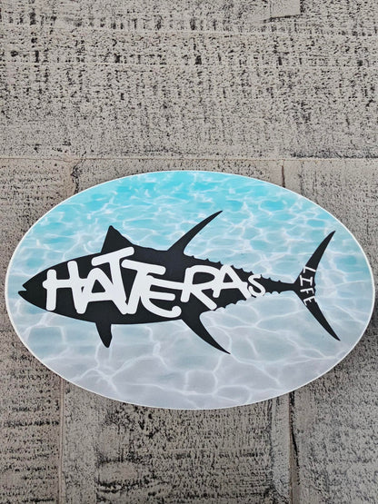 Hatteras Life Oval Vinyl Sticker Tuna in Water