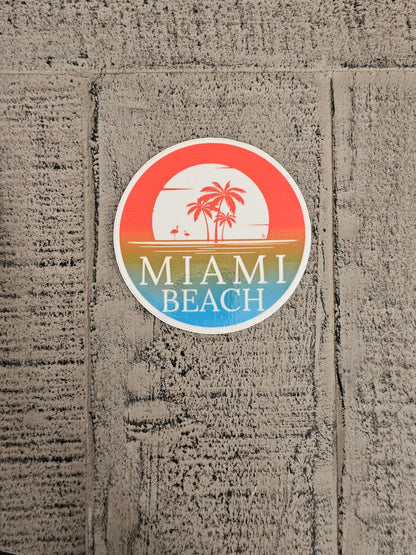 Miami Beach - Red Sky, Vinyl Circle Sticker