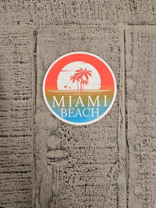 Miami Beach - Red Sky, Vinyl Circle Sticker