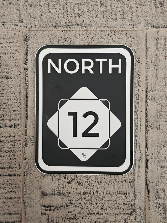 North Hwy 12 Sticker (Black background)