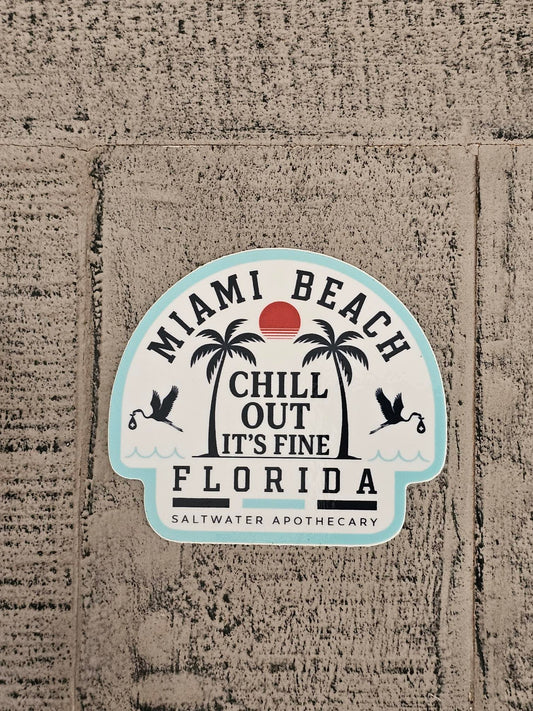 Miami Beach "Chill Out" Badge, Vinyl Die Cut Sticker