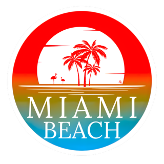 Miami Beach - Red Sky, Vinyl Circle Sticker