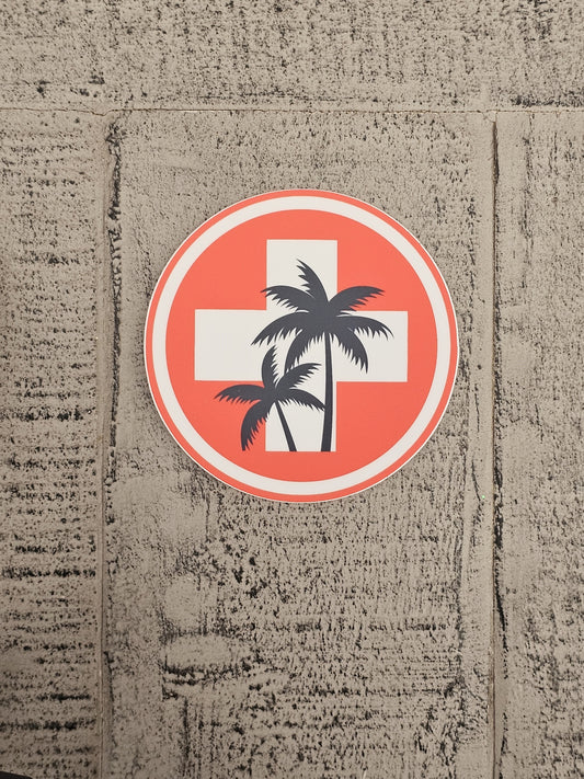 White Cross, Dark Palm Circle Sticker - Saltwater Apothecary